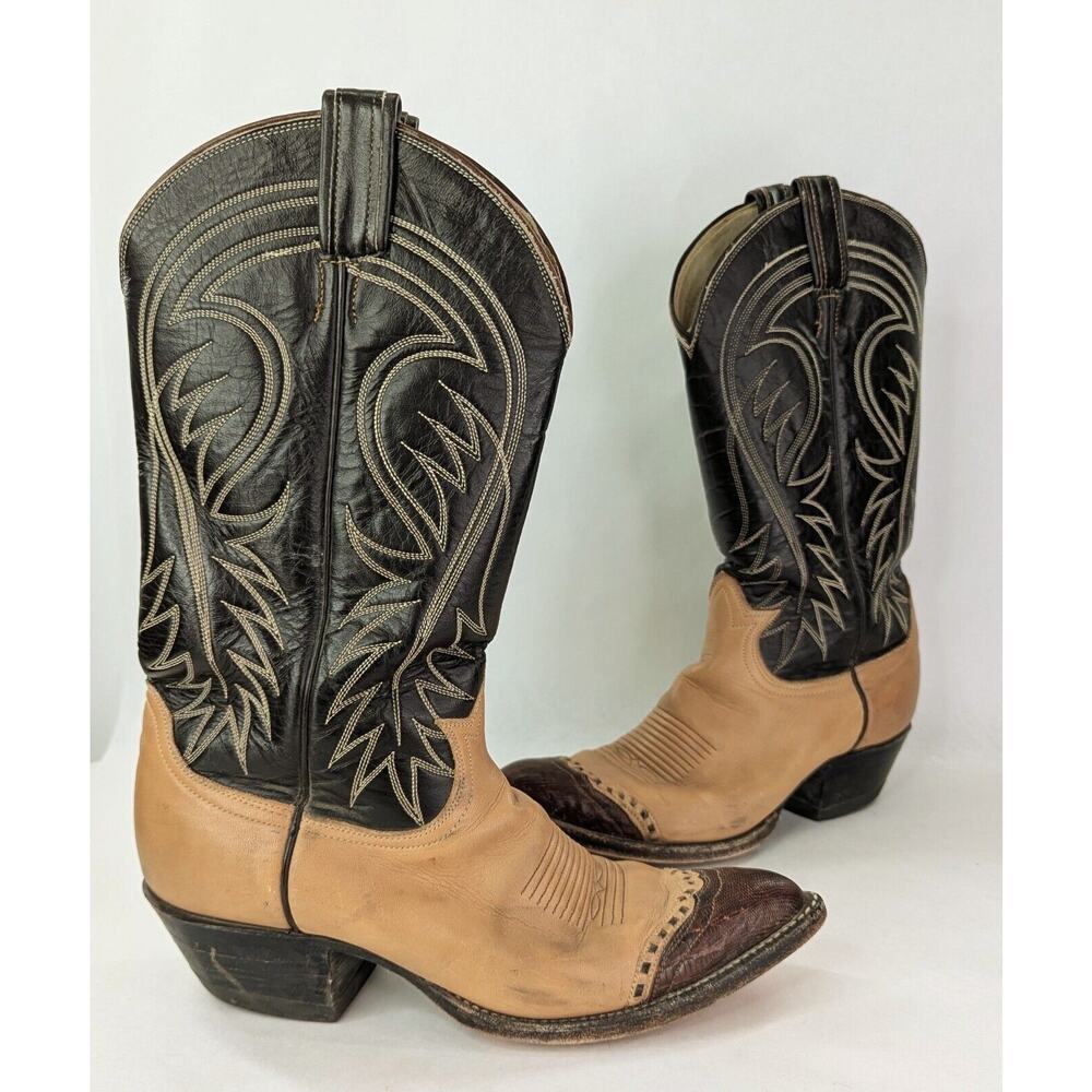 Womens Tony Lama Two Tone Brown Tan Western Cowboy Boots 8.5D | 250918